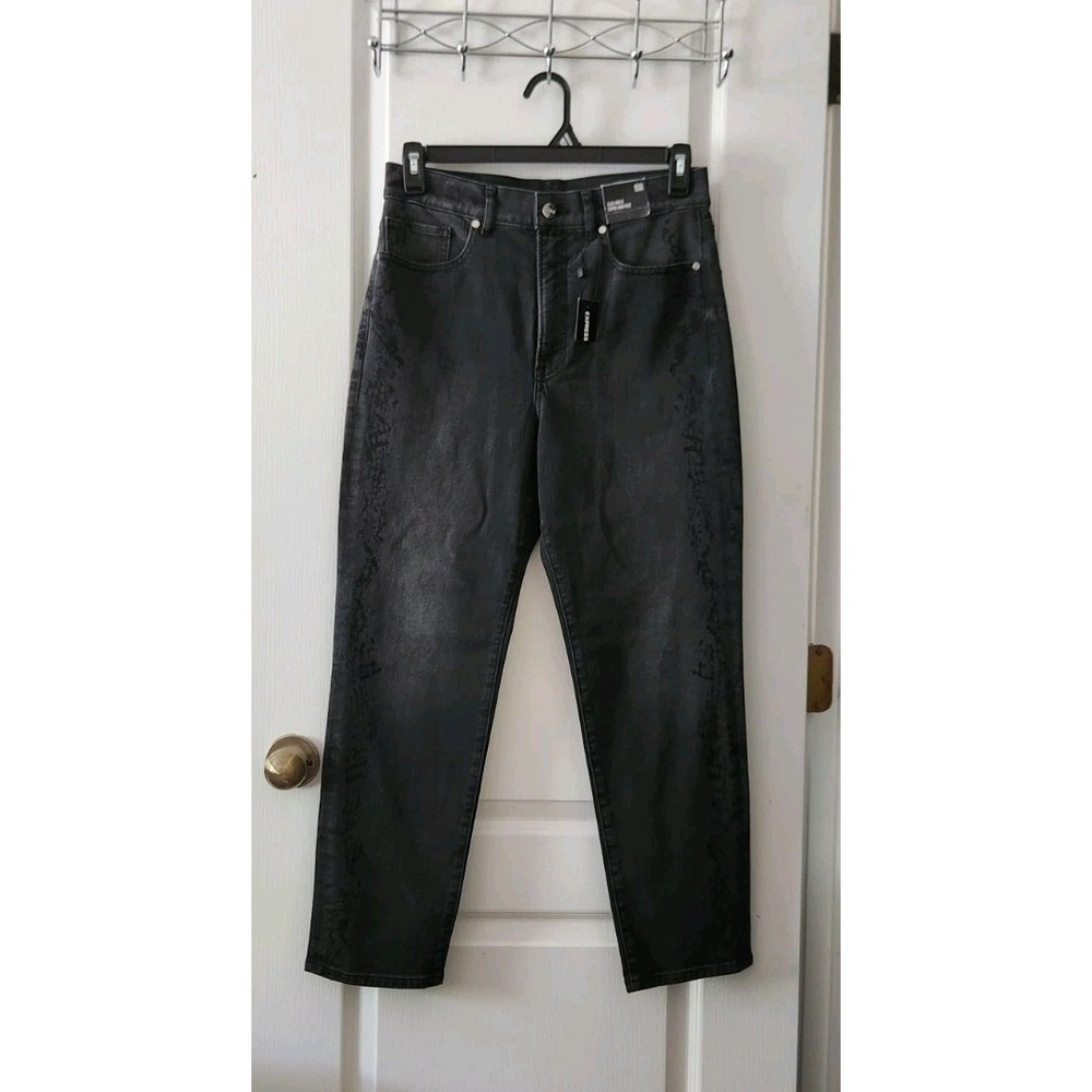 Express Womens Slim Ankle Super High-Rise Denim Pants Black Leg Design Size 10R
